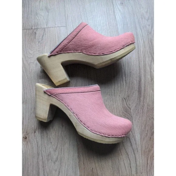 No.6 Old School Clogs High Heel Pink Pony Hair Womens 7.5 - 8 EU 38 - Picture 11 of 16